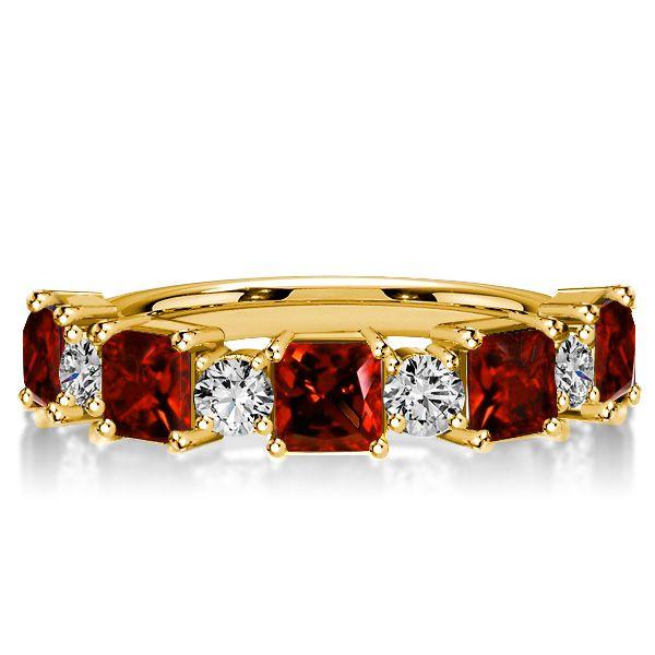 Golden Garnet Princess Cut Half Eternity Band - 18K Gold Plated Sterling Silver