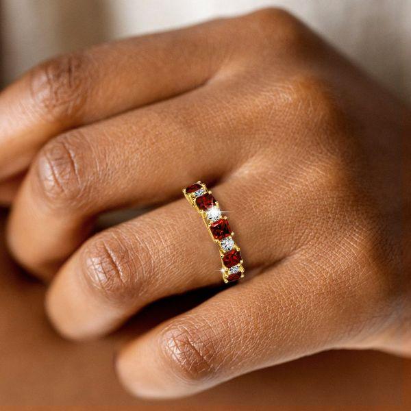 Golden Garnet Princess Cut Half Eternity Band - 18K Gold Plated Sterling Silver