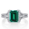 Emerald Cut Green Simulated Emerald Engagement Ring - Split Shank Sterling Silver