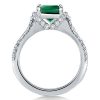 Emerald Cut Green Simulated Emerald Engagement Ring - Split Shank Sterling Silver
