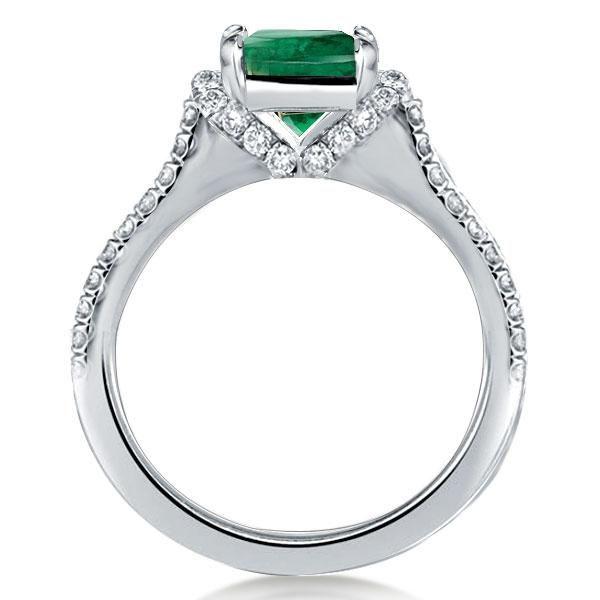 Emerald Cut Green Simulated Emerald Engagement Ring - Split Shank Sterling Silver