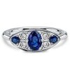 Vintage Style Oval Blue Sapphire Sterling Silver Ring - Rhodium Plated