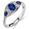 Vintage Style Oval Blue Sapphire Sterling Silver Ring - Rhodium Plated