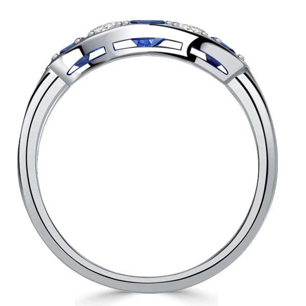 Vintage Style Oval Blue Sapphire Sterling Silver Ring - Rhodium Plated