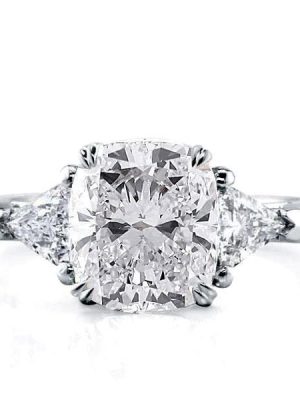 Cushion Cut White Sapphire 3-Stone Engagement Ring in Sterling Silver