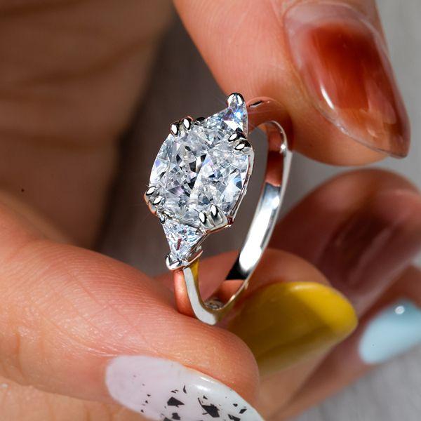 Cushion Cut White Sapphire 3-Stone Engagement Ring in Sterling Silver