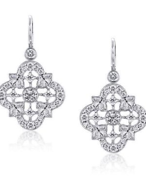 Sterling Silver Four Leaf Clover Drop Earrings for Women, Rhodium Plated