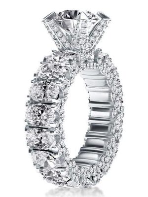 Sterling Silver Oval Created White Sapphire Engagement Ring - Eternity Band
