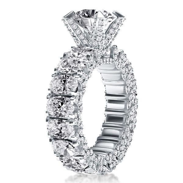 Sterling Silver Oval Created White Sapphire Engagement Ring - Eternity Band