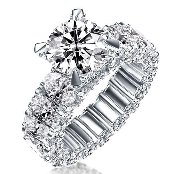 Sterling Silver Oval Created White Sapphire Engagement Ring - Eternity Band