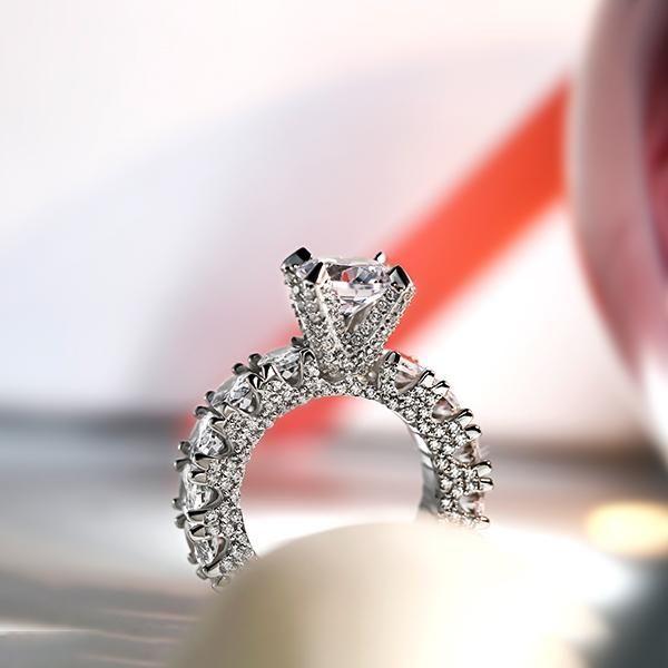 Sterling Silver Oval Created White Sapphire Engagement Ring - Eternity Band