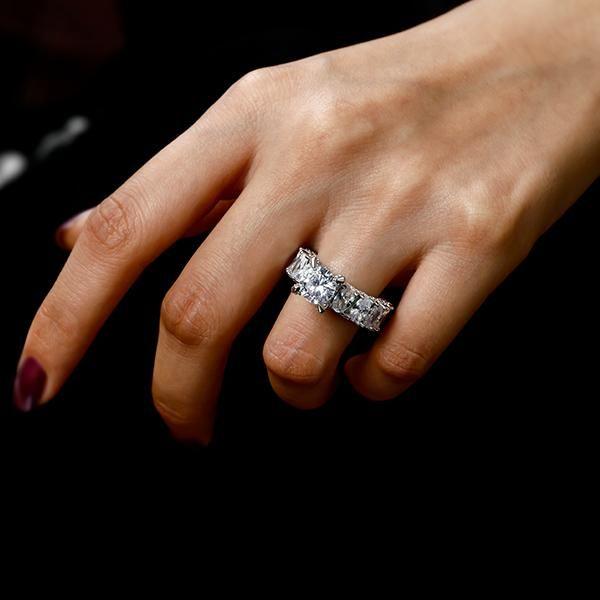 Sterling Silver Oval Created White Sapphire Engagement Ring - Eternity Band