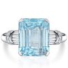 Emerald Cut Aquamarine Engagement Ring in Rhodium-Plated Sterling Silver