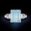 Emerald Cut Aquamarine Engagement Ring in Rhodium-Plated Sterling Silver