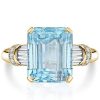 Emerald Cut Aquamarine Engagement Ring in Rhodium-Plated Sterling Silver