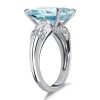 Emerald Cut Aquamarine Engagement Ring in Rhodium-Plated Sterling Silver