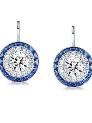 Halo Created White & Blue Sapphire Drop Earrings - Sterling Silver