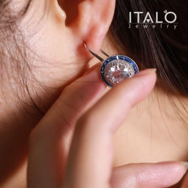 Halo Created White & Blue Sapphire Drop Earrings - Sterling Silver