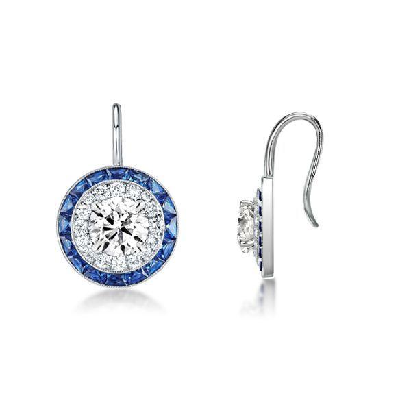 Halo Created White & Blue Sapphire Drop Earrings - Sterling Silver