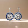 Halo Created White & Blue Sapphire Drop Earrings - Sterling Silver