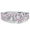 Micro Pave White and Pink Sapphire Half Eternity Band Ring in Sterling Silver