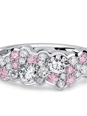 Micro Pave White and Pink Sapphire Half Eternity Band Ring in Sterling Silver
