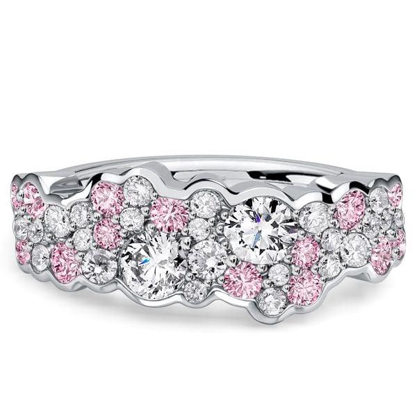 Micro Pave White and Pink Sapphire Half Eternity Band Ring in Sterling Silver