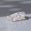 Micro Pave White and Pink Sapphire Half Eternity Band Ring in Sterling Silver