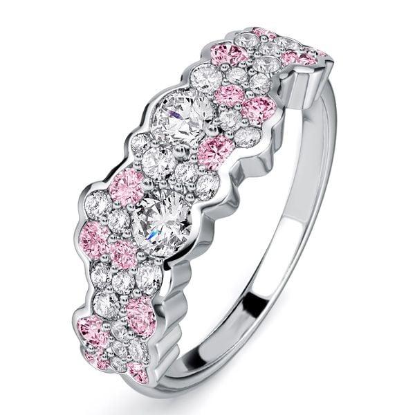 Micro Pave White and Pink Sapphire Half Eternity Band Ring in Sterling Silver