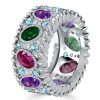 Oval Multicolor Gemstone Wedding Band in Sterling Silver