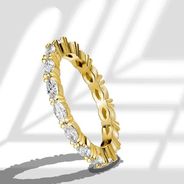 Marquise Cut Women's Wedding Band Ring 1.65 CTW 18K Gold Plated Sterling Silver