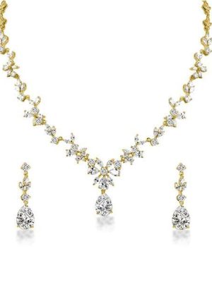 Golden Pear Cut Necklace & Earring Set - 18K Gold Plated Sterling Silver Jewelry