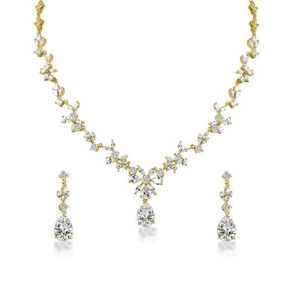 Golden Pear Cut Necklace & Earring Set - 18K Gold Plated Sterling Silver Jewelry