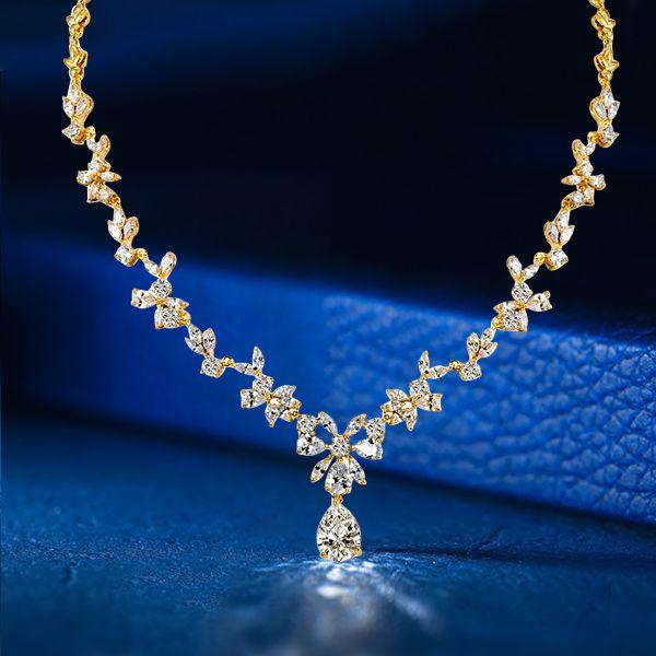 Golden Pear Cut Necklace & Earring Set - 18K Gold Plated Sterling Silver Jewelry