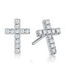 Dainty Cross Stud Earrings for Women in 925 Sterling Silver with Rhodium Plating