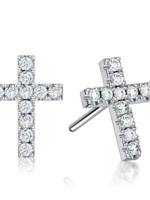 Dainty Cross Stud Earrings for Women in 925 Sterling Silver with Rhodium Plating
