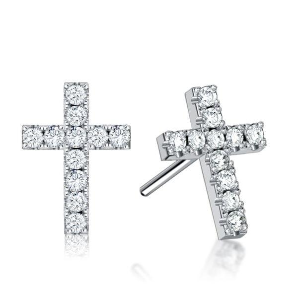 Dainty Cross Stud Earrings for Women in 925 Sterling Silver with Rhodium Plating