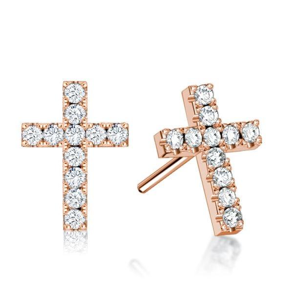 Dainty Cross Stud Earrings for Women in 925 Sterling Silver with Rhodium Plating