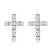 Dainty Cross Stud Earrings for Women in 925 Sterling Silver with Rhodium Plating