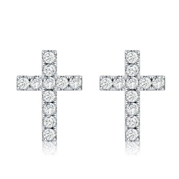 Dainty Cross Stud Earrings for Women in 925 Sterling Silver with Rhodium Plating