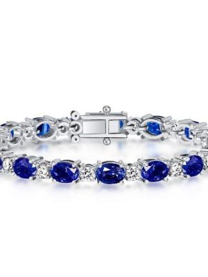 Sterling Silver Alternating Blue and White Sapphire Tennis Bracelet