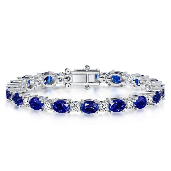 Sterling Silver Alternating Blue and White Sapphire Tennis Bracelet