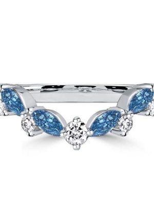 MV-01C9CADA6940-1 Blue Sapphire Wedding Band 0.53 CT TW Round & Marquise Cut Sterling Silver