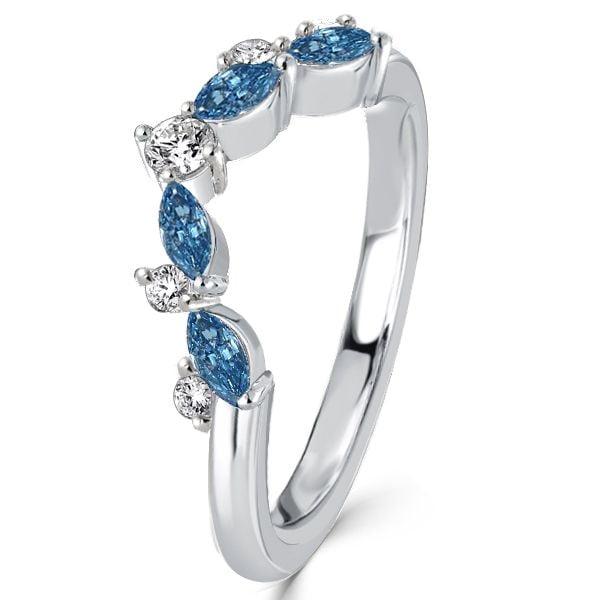 Blue Sapphire Wedding Band 0.53 CT TW Round & Marquise Cut Sterling Silver