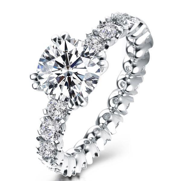 Eternity White Sapphire Engagement Ring - Double Prong Sterling Silver