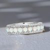Triple Row Opal and White Round Cut Eternity Wedding Band in Sterling Silver