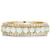 Triple Row Opal and White Round Cut Eternity Wedding Band in Sterling Silver