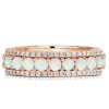 Triple Row Opal and White Round Cut Eternity Wedding Band in Sterling Silver