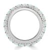 Triple Row Opal and White Round Cut Eternity Wedding Band in Sterling Silver