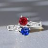 Toi Et Moi Ring: Sterling Silver Ruby & Blue Sapphire Cushion Cut Ring